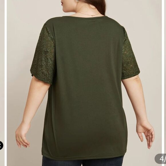 NWT BloomChic green lace sleeve t shirt 26/4X - Picture 3 of 12